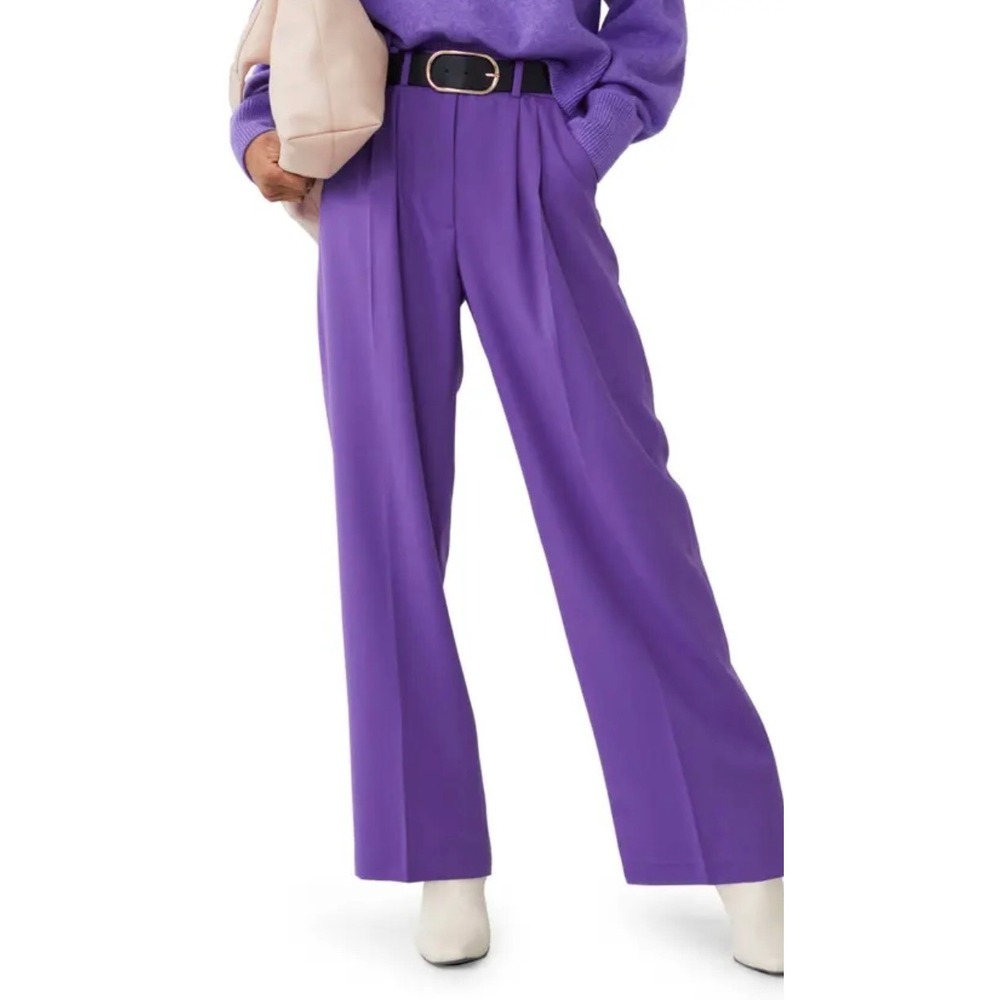 & Other Stories Pleated Wide Leg Trousers Wool Blend Purple Size 8